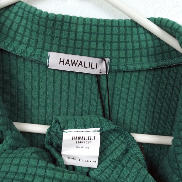 HAWALILI Top Shirt Women's Size L Blue Emerald Material Corduroy Casual - Picture 6 of 6